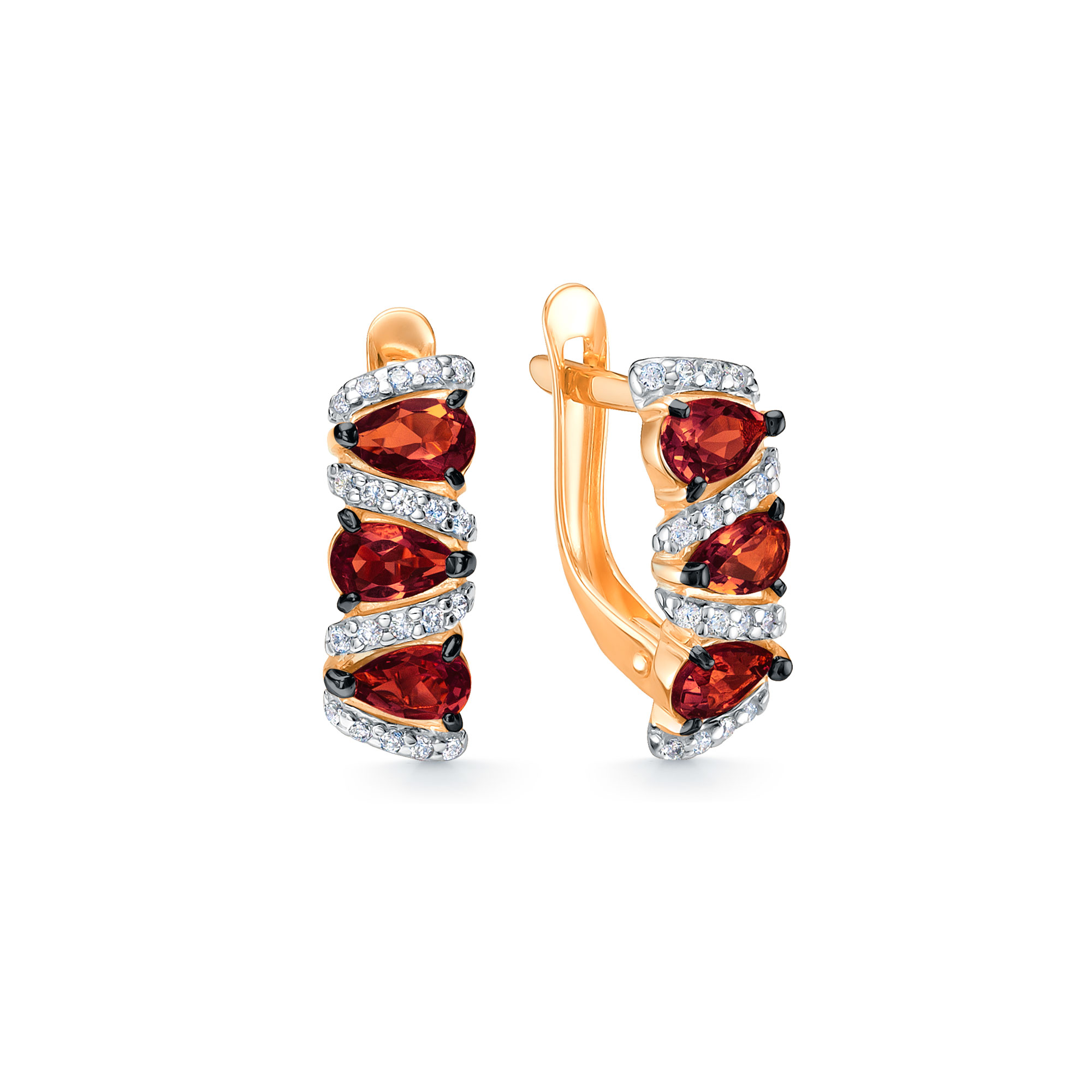 Серьги из красного золота с гранатом и фианитами