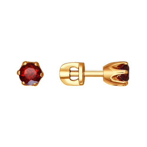 Серьги пусеты из красного золота с гранатами