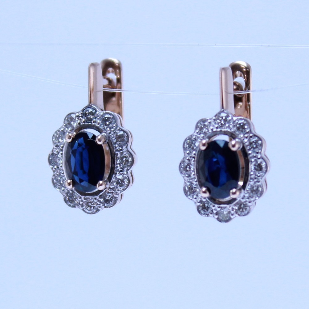 Серьги из золота с бриллиантами и сапфирами