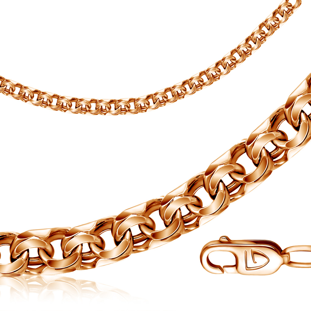 Цепь из красного золота 585, плетение «Бисмарк»
