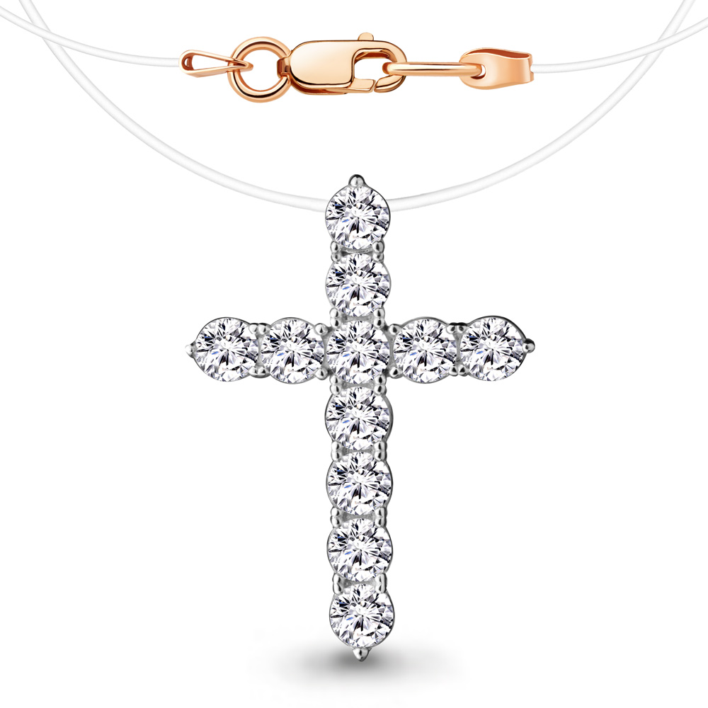 Колье на леске из красного золота с декоративным крестиком