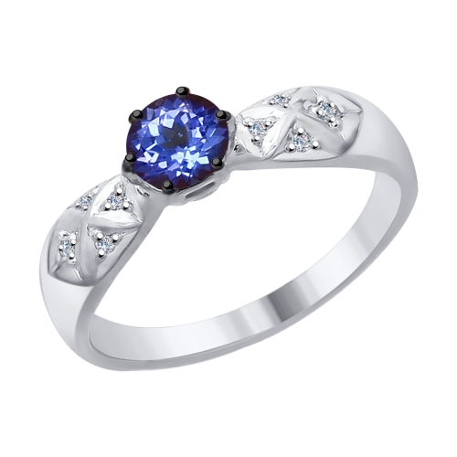 Кольцо из белого золота с танзанитом и бриллиантами