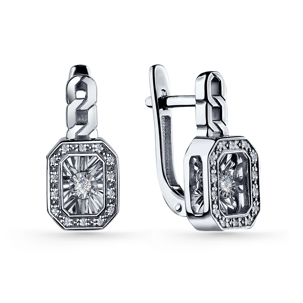 Серьги из белого золота с танцующим бриллиантом