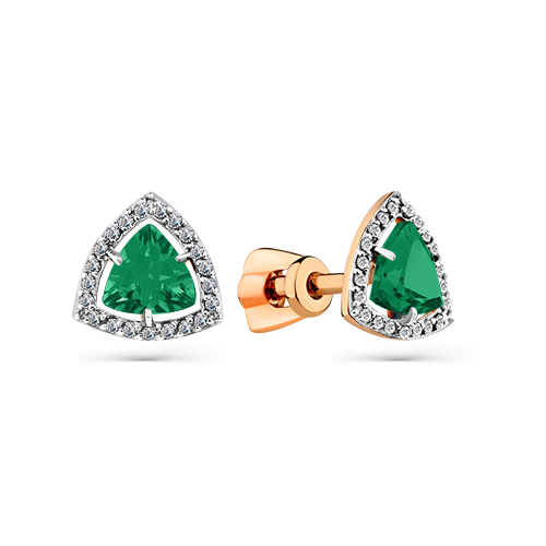 Серьги-пусеты из красного золота с агатом и фианитами