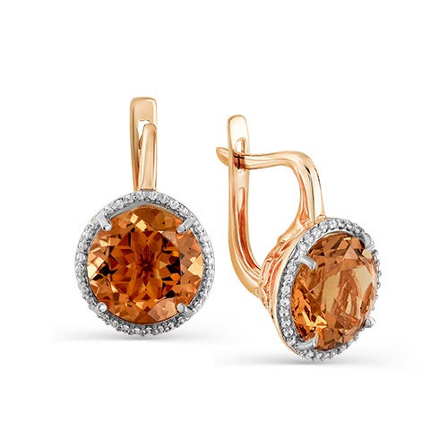 Серьги из красного золота с топазами и фианитами