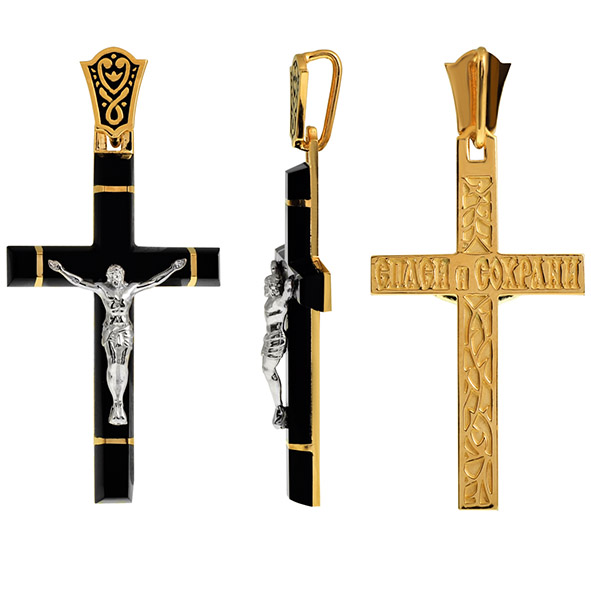 Крестки христианский из красного золота с агатом