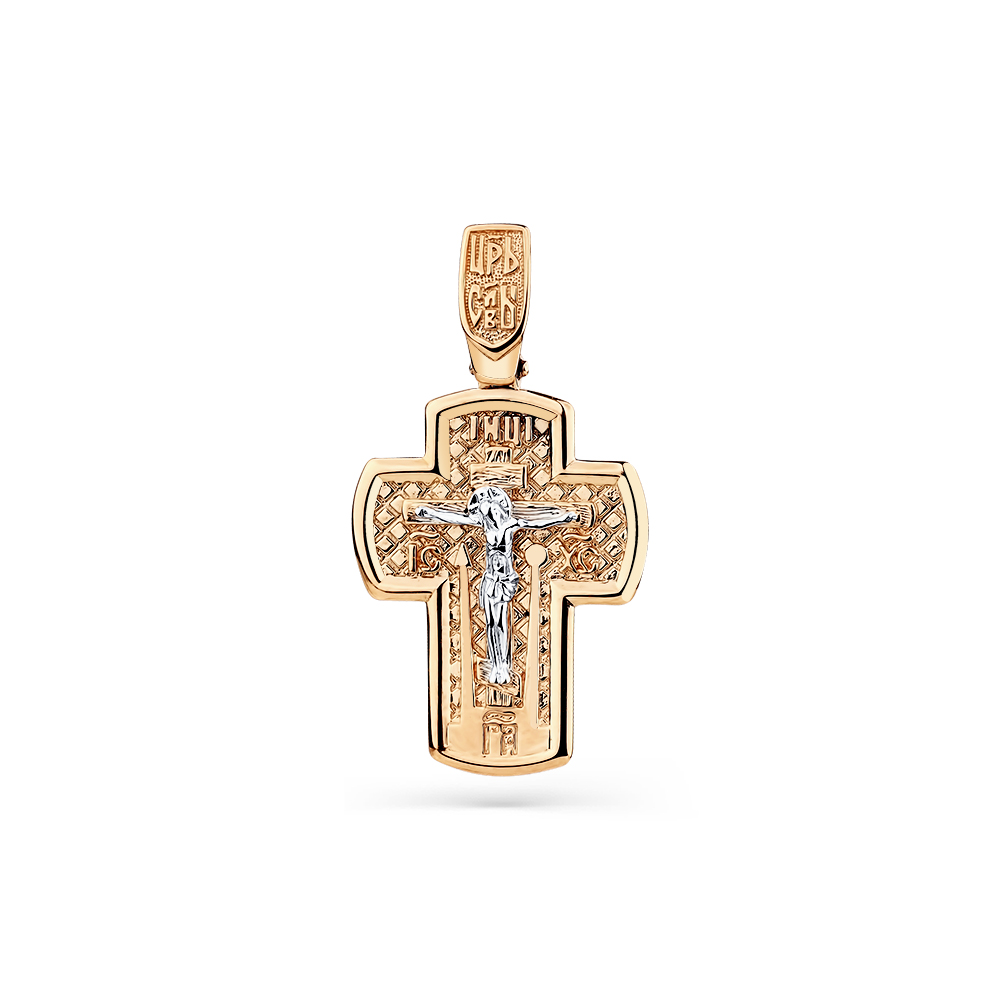 Крестик православный из комбинированного золота