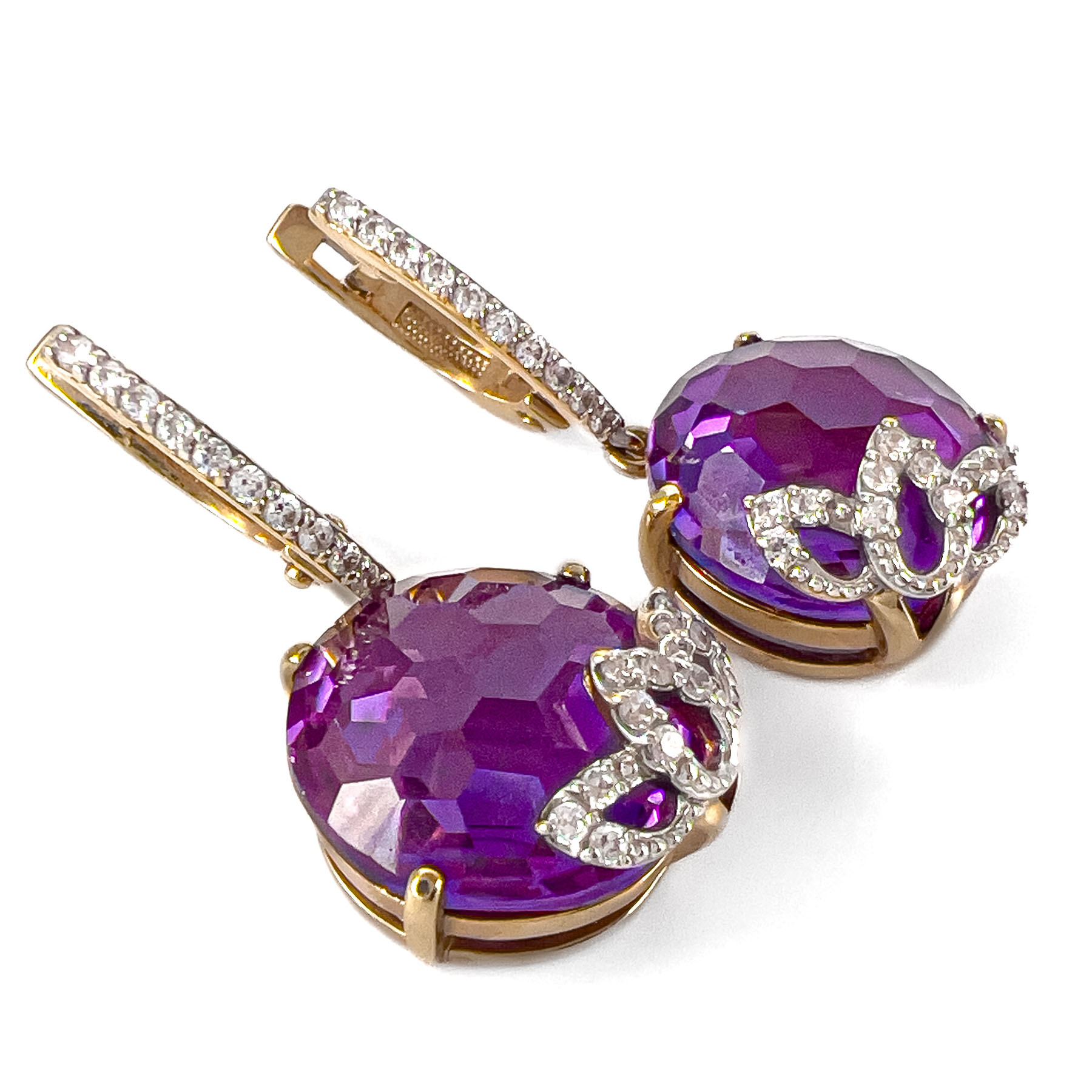 Серьги из красного золота с аметистом и фианитами