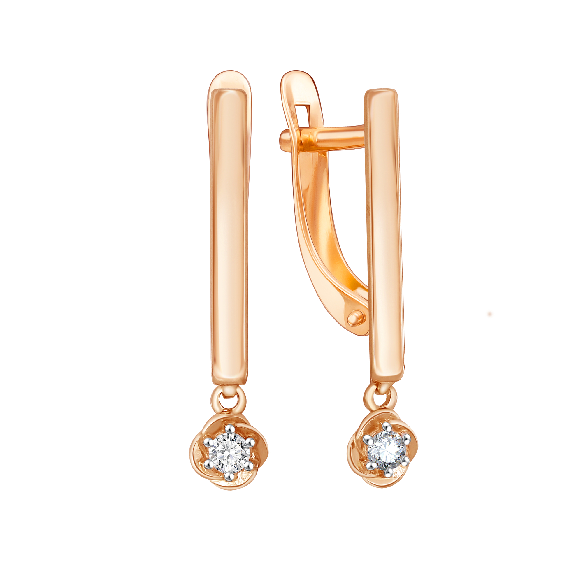 Серьги из красного золота с фианитами