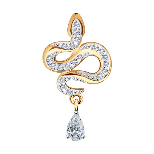 Подвеска из красного золота с фианитами «Змея»