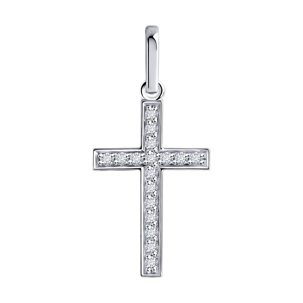 Декоративный крестик из белого золота с бриллиантами