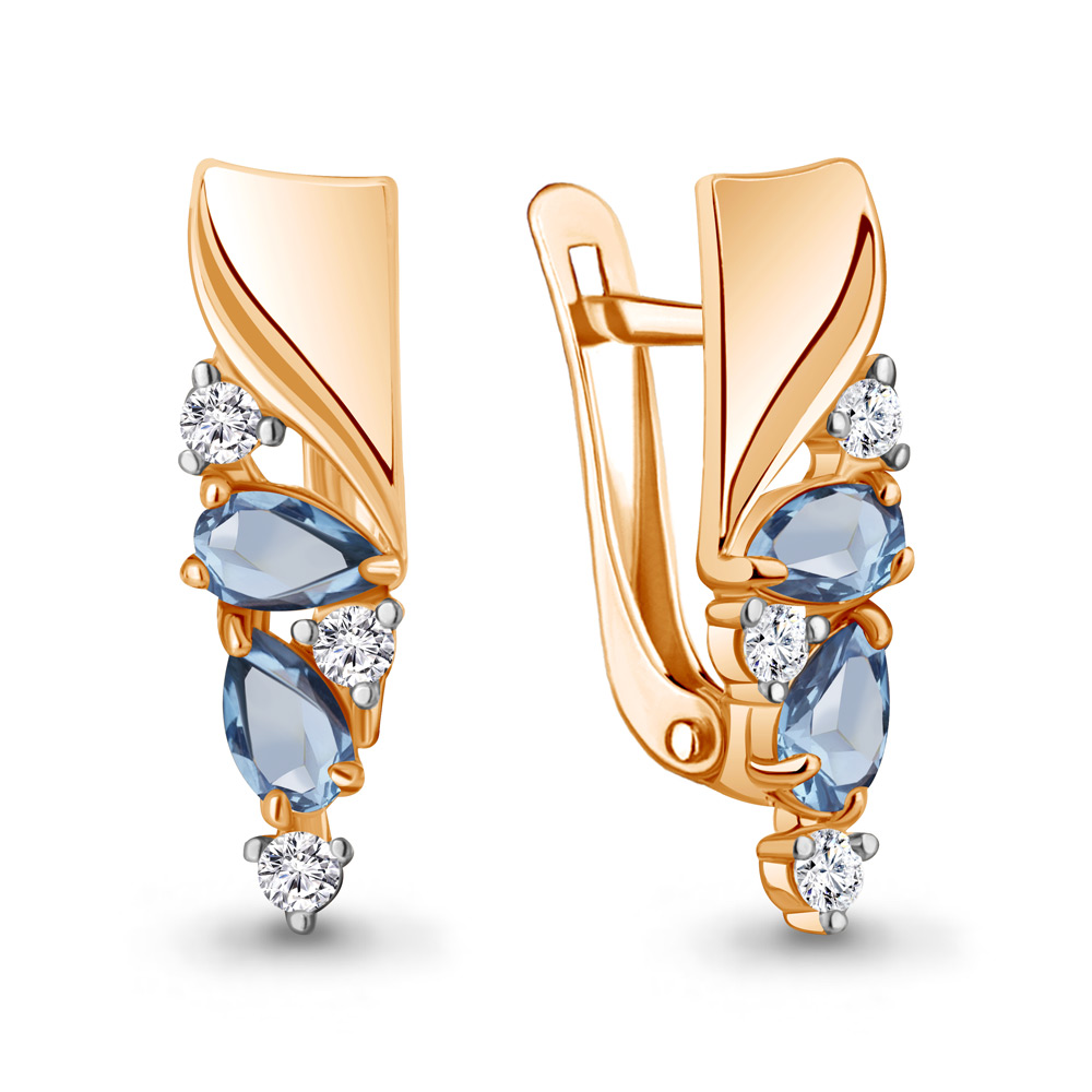 Серьги из красного золота с топазами и фианитами