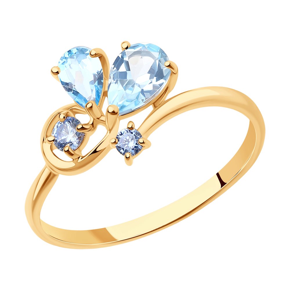 Кольцо из красного золота с топазами и фианитами