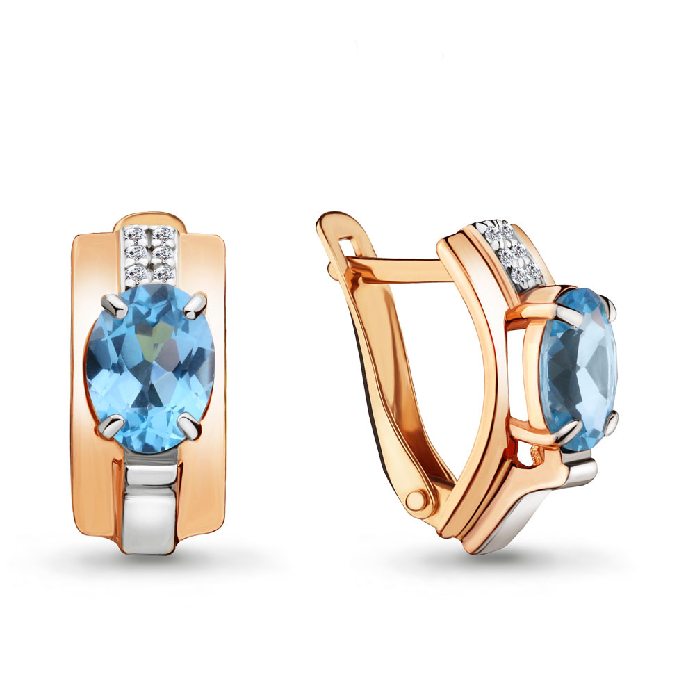 Серьги из красного золота с топазами и фианитами