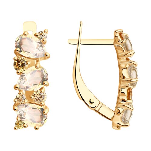 Серьги из красного золота с топазами и фианитами