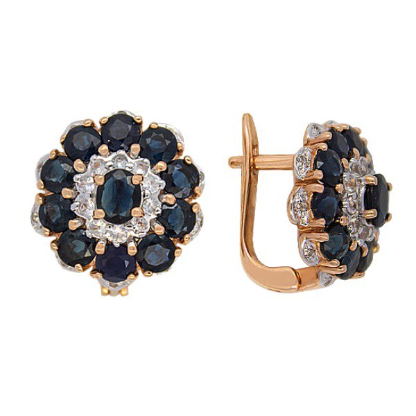 Серьги из красного золота с сапфирами и бриллиантами