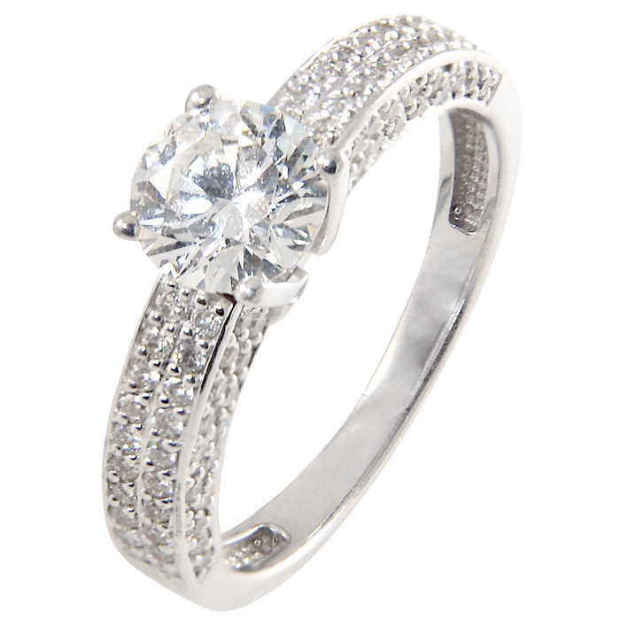 Кольцо из белого золота с фианитами