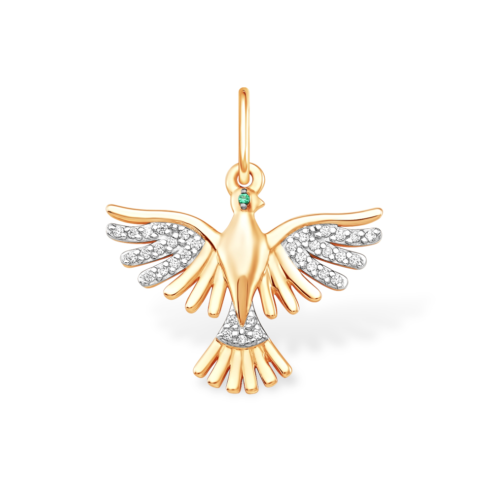 Подвеска из красного золота с фианитами «Жар-птица»