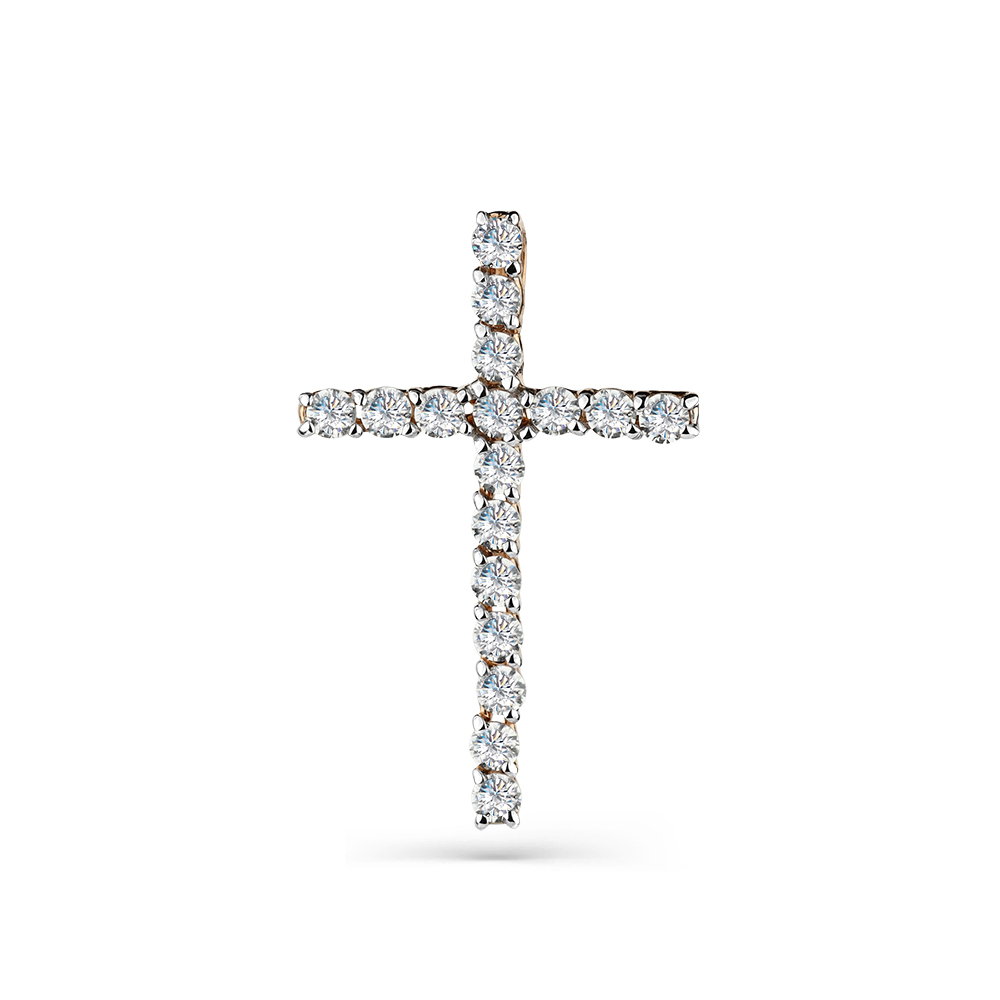 Декоративный крестик из красного золота с фианитами