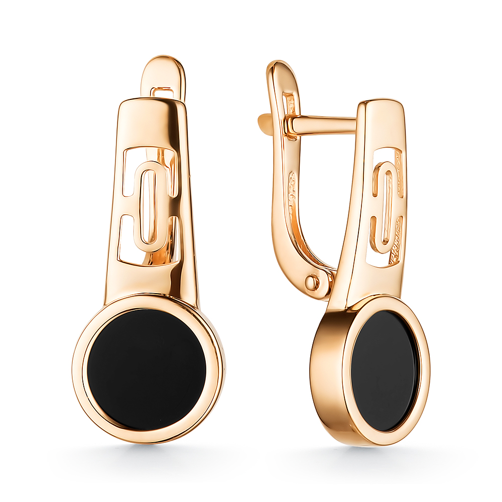 Серьги из красного золота с ониксом