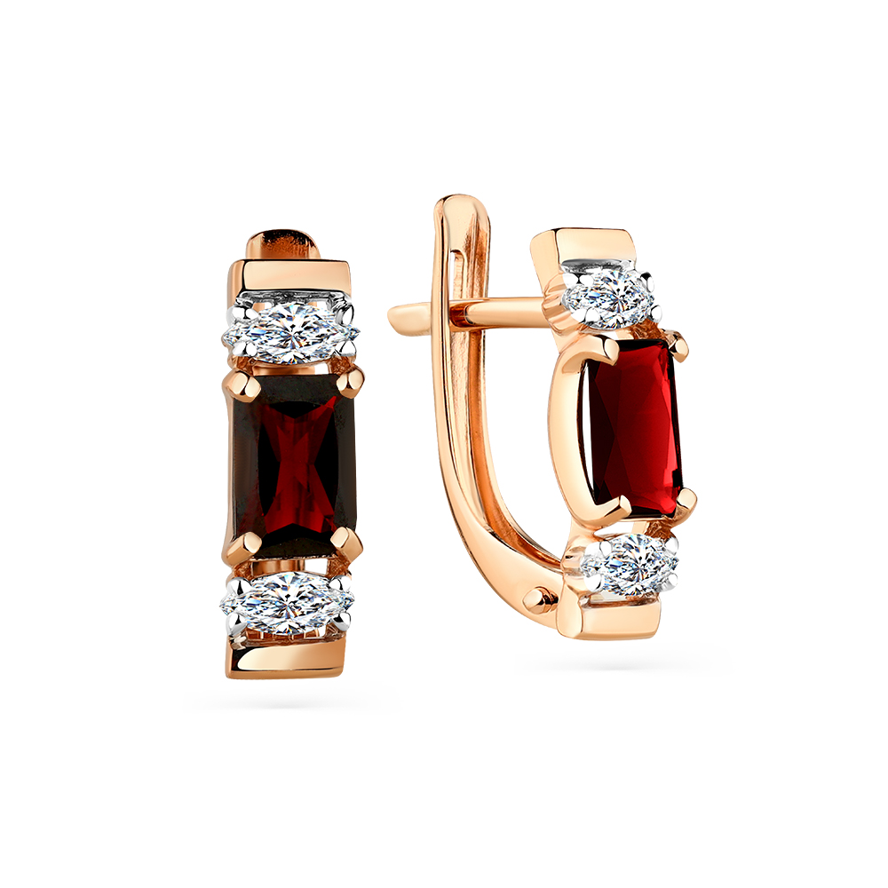 Серьги из красного золота с гранатами и фианитами