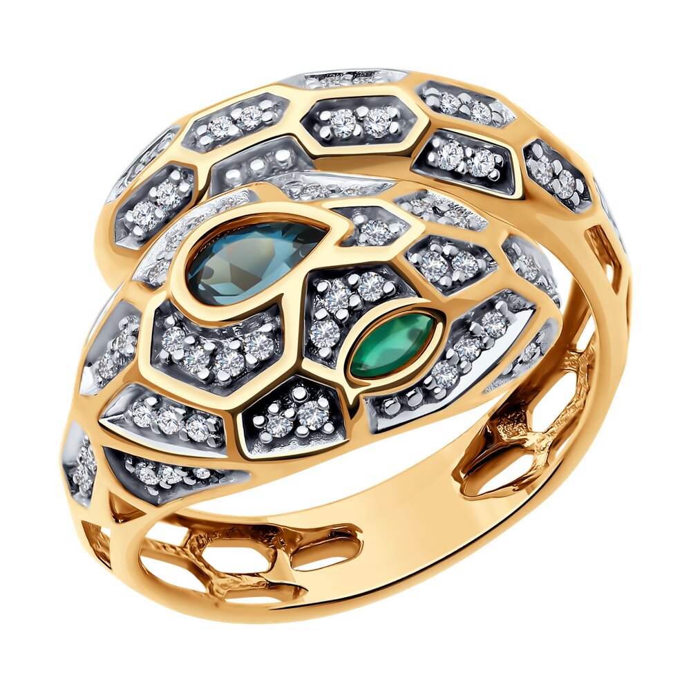 Кольцо из красного золота с миксом камней