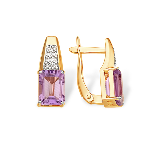 Серьги из красного золота с кварцем и фианитами