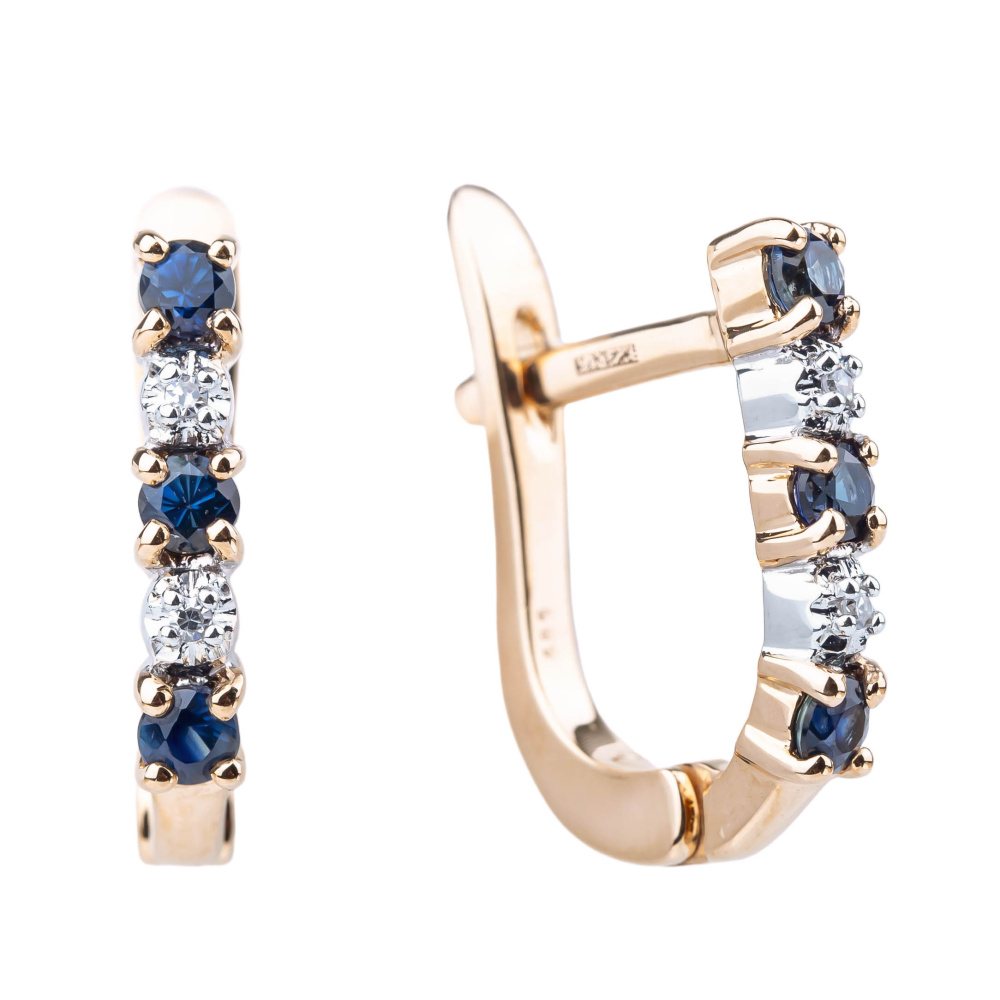 Серьги из красного золота с сапфирами и бриллиантами