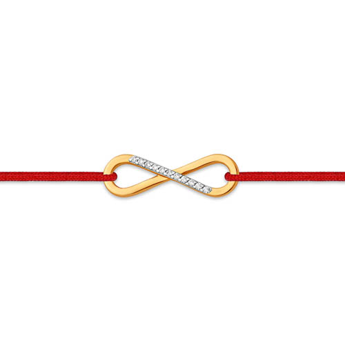 Браслет «Красная нить» из красного золота с фианитами