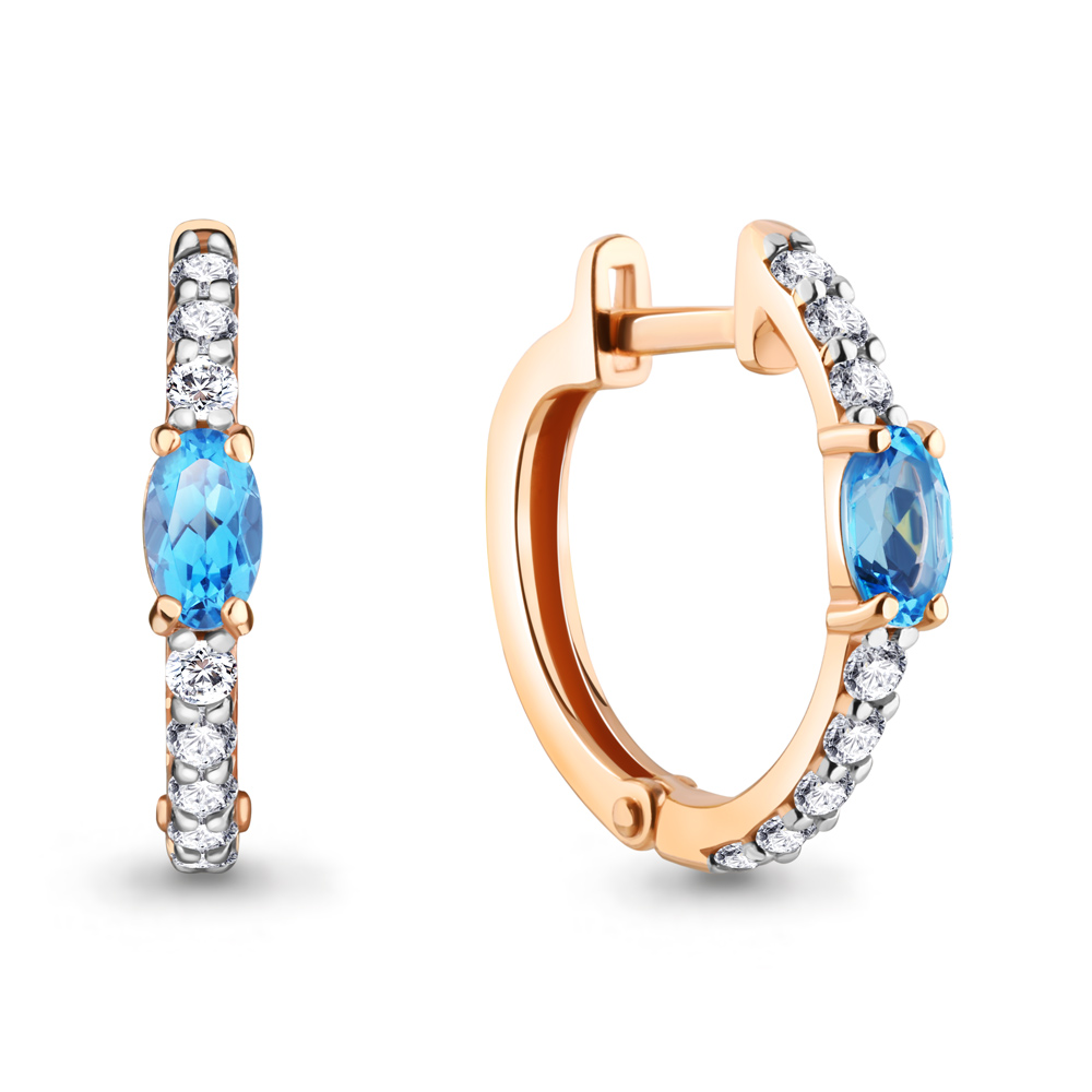 Серьги из красного золота с топазами и фианитами