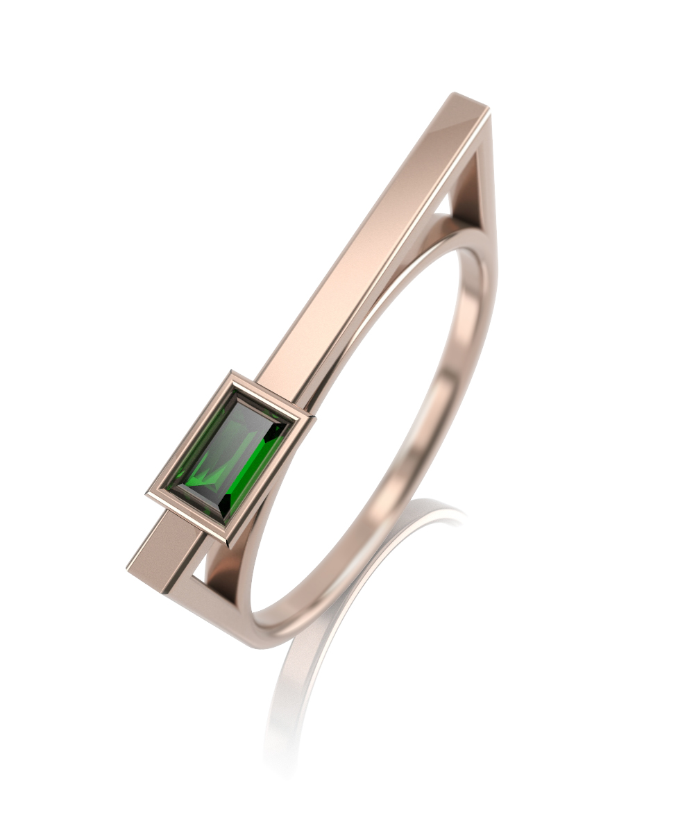 Кольцо из красного золота с хризолитом