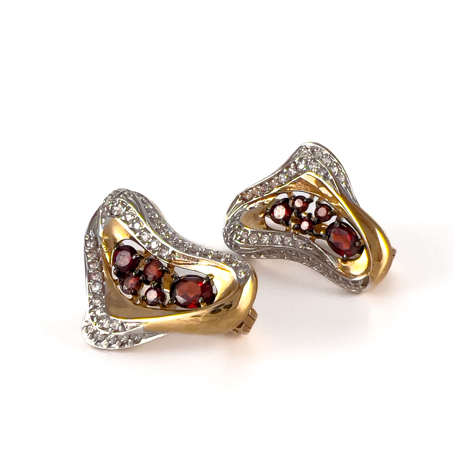 Серьги из золота с гранатом и фианитами