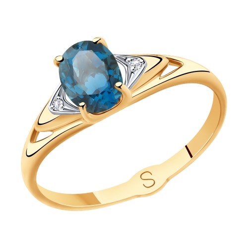 Кольцо из красного золота с топазом и фианитами