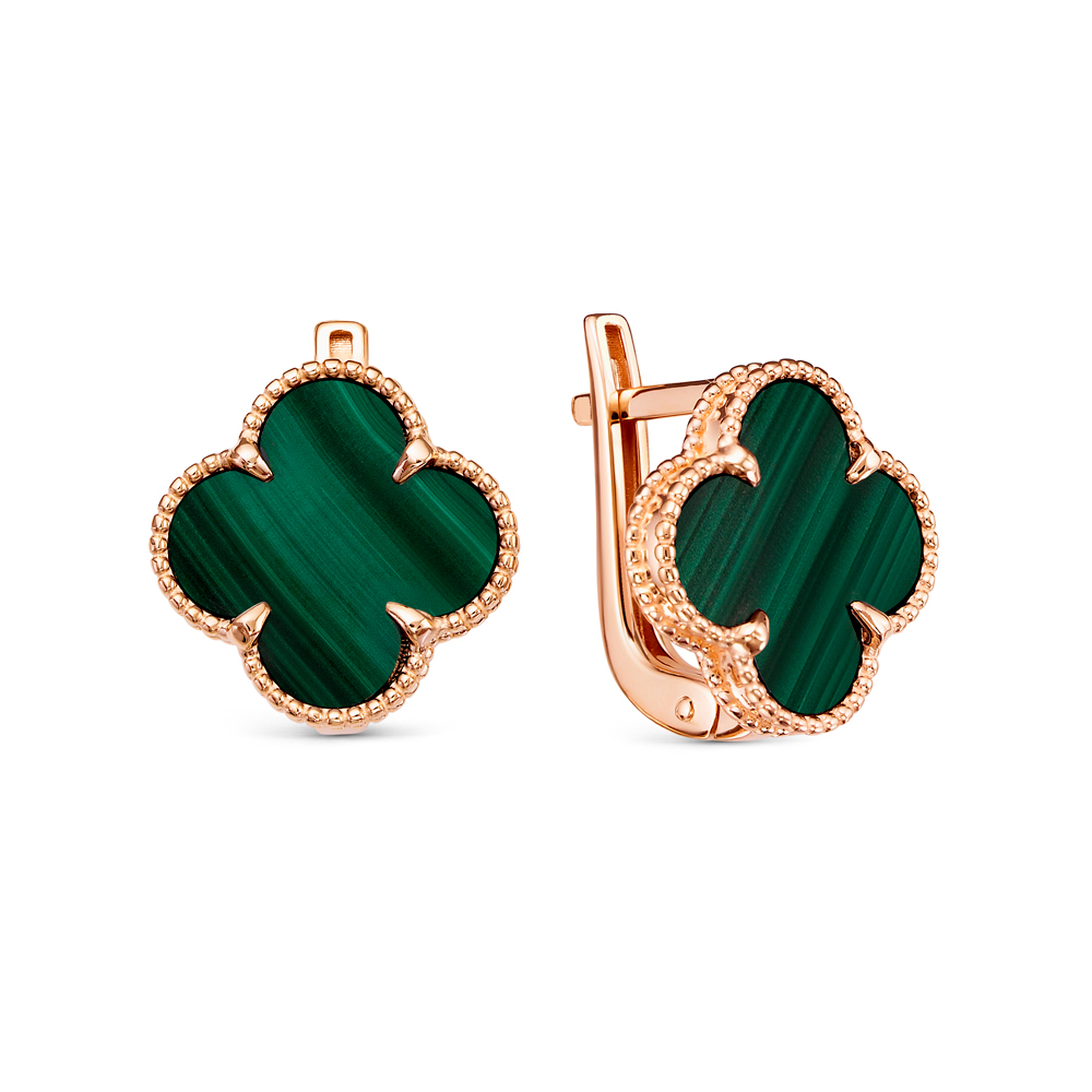 Серьги из красного золота с малахитом «Клевер»