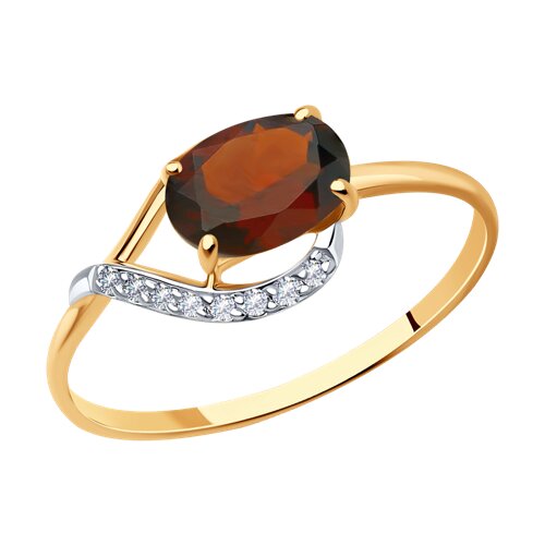 Кольцо из красного золота с гранатом и фианитами