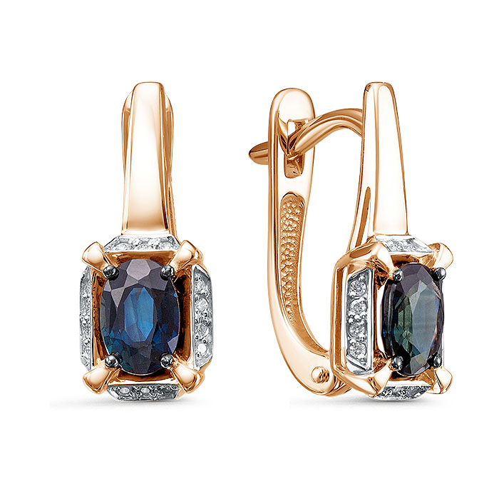 Серьги из красного золота с сапфирами и бриллиантами