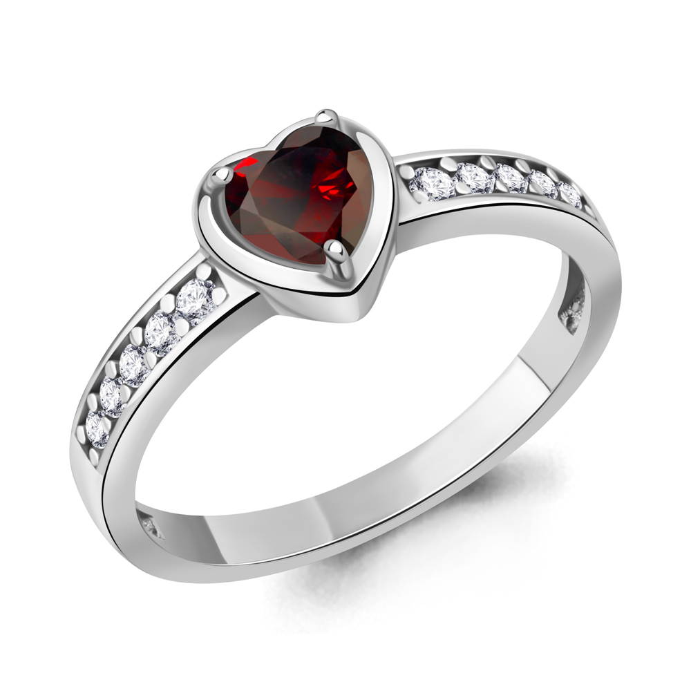 Кольцо из серебра с гранатом и фианитами