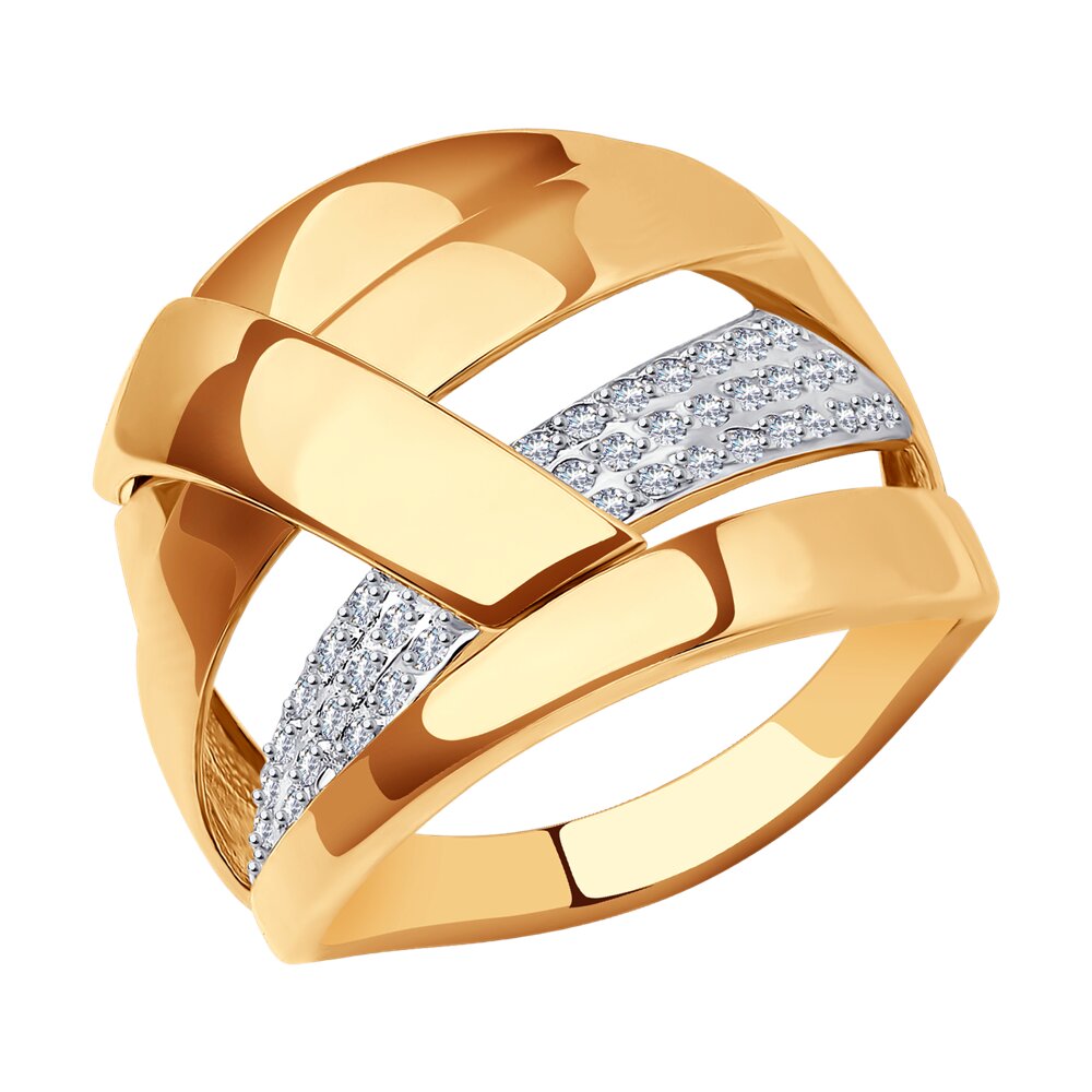 Кольцо из красного золота с фианитами