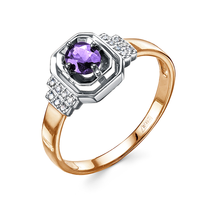 Кольцо из красного золота с танзанитом и бриллиантами