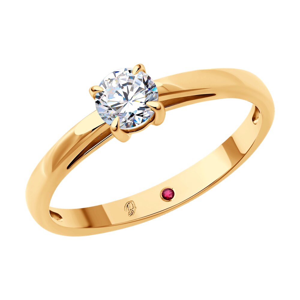 Кольцо из красного золота с выращенным бриллиантом и рубином