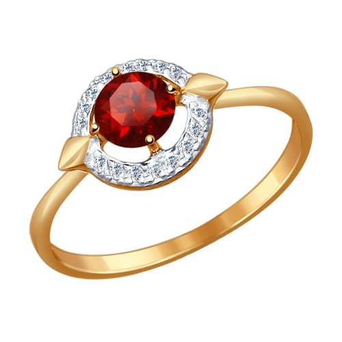Кольцо из красного золота с гранатом и фианитами