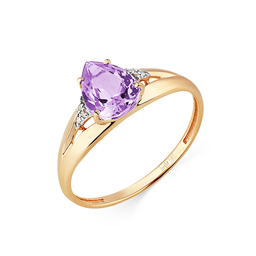 Кольцо из красного золота с аметистом и фианитами