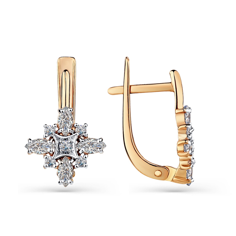 Серьги из красного золота с фианитами