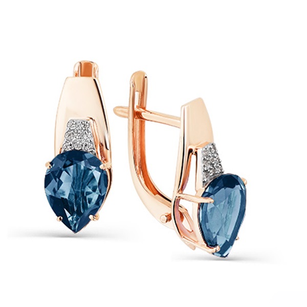 Серьги из красного золота с топазами и фианитами