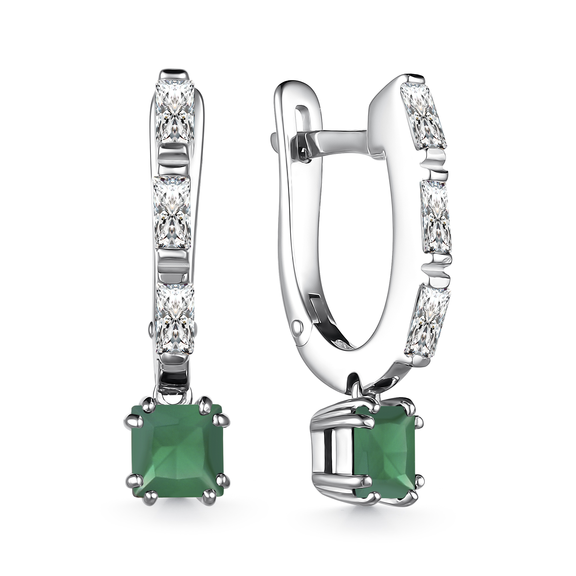 Серьги из серебра с агатами и фианитами