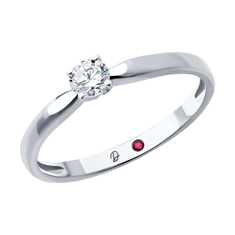 Кольцо из белого золота с выращенным бриллиантом и рубином