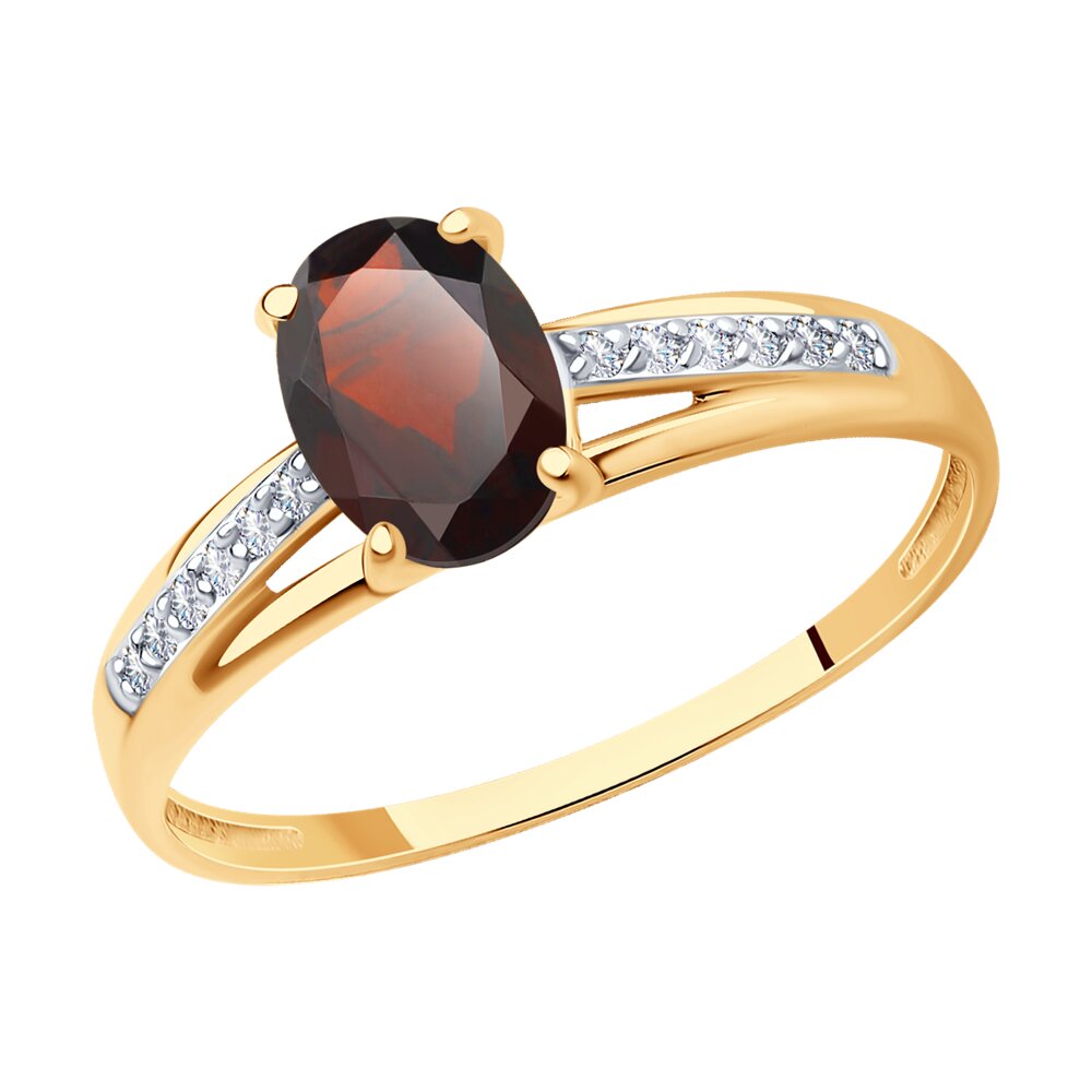 Кольцо из красного золота с гранатом и фианитами