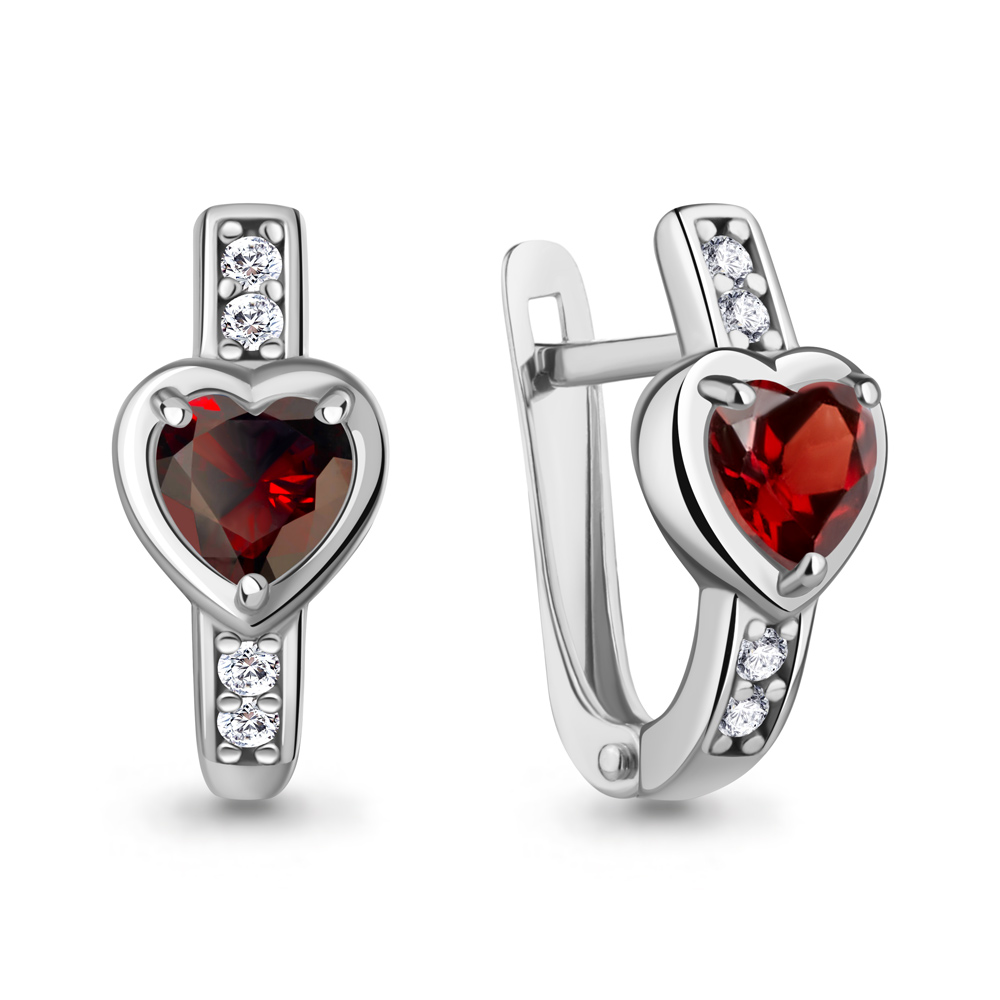 Серьги из серебра с гранатом и фианитами