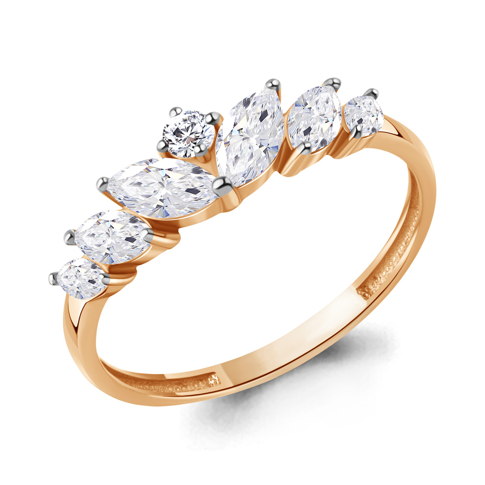 Кольцо из красного золота с фианитами