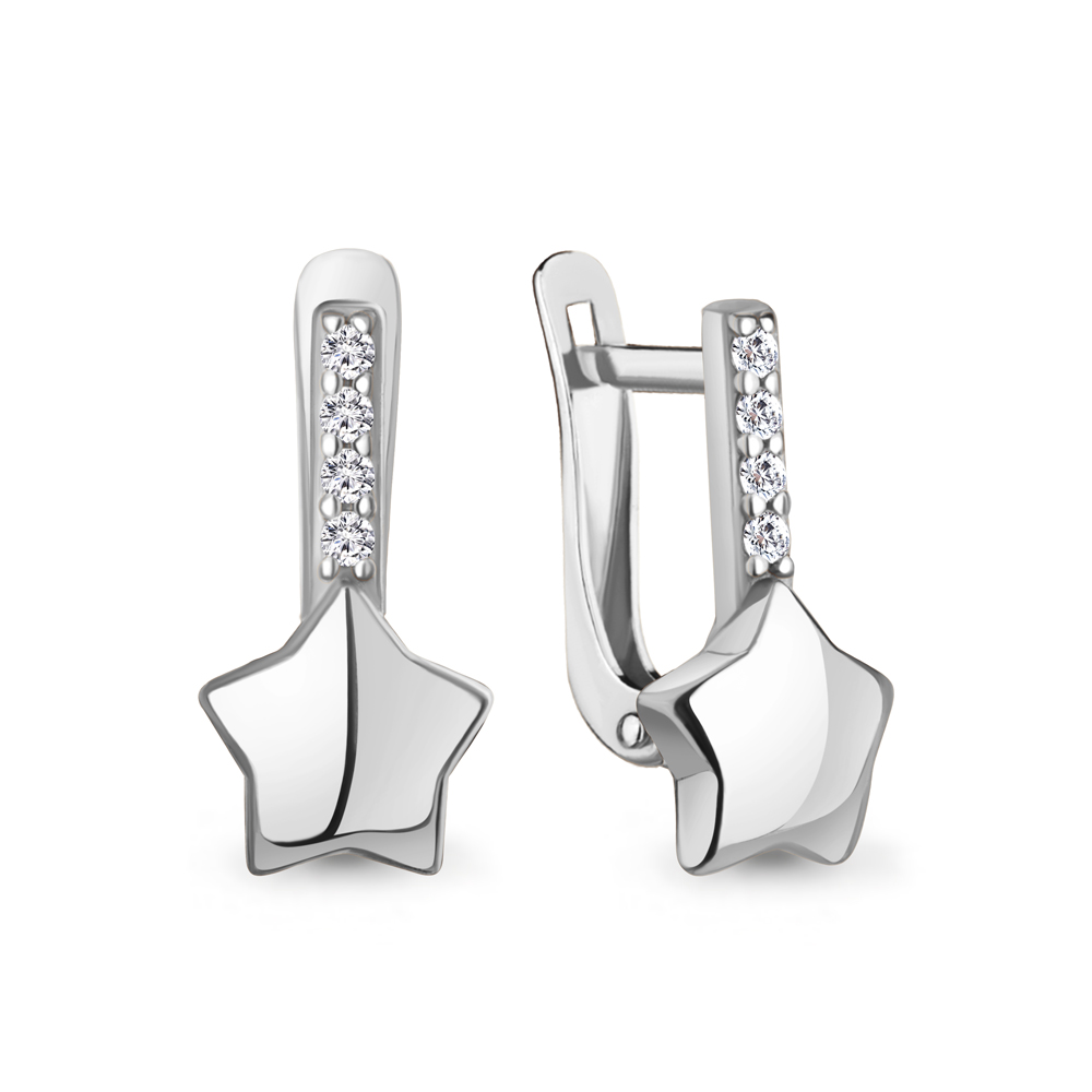 Серьги «Звезда» из серебра с фианитами